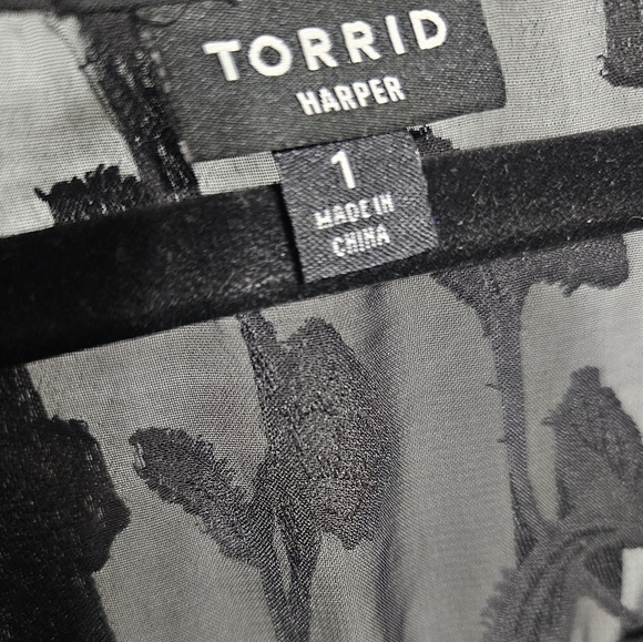 Torrid Sz 1 Black Sheer 3/4 Sleeve Harper Blouse - Picture 4 of 5